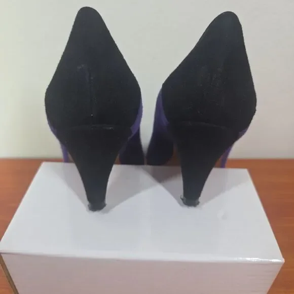 Siamanto Vintage Black & Purple Pumps Sz 6 EUC 80s Quirky Dynasty Almond Toe - Picture 7 of 11